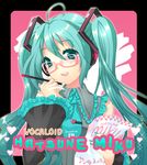  ahoge aqua_hair aqua_nails bad_id bad_pixiv_id bespectacled blue_eyes cuteg frills glasses hatsune_miku long_hair nail_polish necktie pen solo twintails vocaloid 