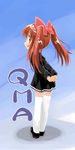  aloe_(quiz_magic_academy) arms_behind_back black_dress blush bow brown_eyes brown_hair dress from_behind hair_bow interlocked_fingers long_hair looking_back mary_janes open_mouth quiz_magic_academy shoes solo standing suka thighhighs twintails white_legwear 