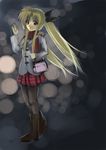  bag blonde_hair coat fate_testarossa handbag kichiroku legs long_hair lyrical_nanoha mahou_shoujo_lyrical_nanoha_strikers miniskirt pantyhose red_eyes scarf skirt solo twintails 