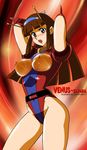  blush breasts brown_hair cosplay covered_nipples great_mazinger jilpoong17 large_breasts mazinger_z mecha_musume radio_antenna skin_tight solo venus_a yumi_sayaka 