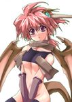  animal_ears artist_request bottomless breasts copyright_request dragon dragon_girl elbow_gloves gloves horns medium_breasts monster_girl pointy_ears red_eyes red_hair solo thighhighs underboob wings 