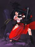  black_hair g-room_honten gloves hair_ribbon kisaya oni original red_eyes ribbon severed_hand solo sword weapon 