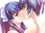  1girl carnelian game_cg kamiazuma_touka kawakabe_momoka kiss purple_hair red_eyes touka_gettan 