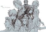  4boys 4girls artist_request baccano! blue claire_stanfield edith_(baccano!) eve_genoard isaac_dian kate_gandor luck_gandor miria_harvent monochrome multiple_boys multiple_girls roy_maddock sketch 