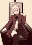  artoria_pendragon_(all) fate/stay_night fate_(series) feet lips monochrome open_clothes open_shirt panties saber sepia shirt shizuku_(artist) sketch soles solo striped striped_panties thighhighs toes underwear 