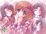  carnelian kochou_hibari kochou_suzume kochou_tsubame multiple_girls shirakawa_asuna siblings sisters smile touka_gettan triplets yagasuri 