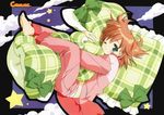  artist_request barefoot blush canvas_(cocktail_soft) frilled_pillow frills hug one_eye_closed pajamas pillow pillow_hug ribbon solo tachibana_amane 