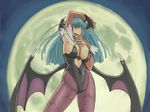  animal_print ark_(morita_hitomi) bat_print breasts cleavage demon_girl elbow_gloves gloves large_breasts long_hair morrigan_aensland pantyhose print_legwear solo source_request succubus vampire_(game) 