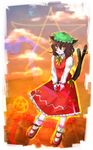  animal_ears bell brown_hair cat_ears cat_tail chen dress earrings hat jewelry kagurazaka_iroha lowres multiple_tails pentagram red_eyes ribbon short_hair solo tail tail_bell touhou 