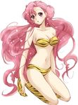  animal_print bare_shoulders bikini breasts cleavage code_geass cosplay euphemia_li_britannia horns kurimomo long_hair lum lum_(cosplay) medium_breasts oni_horns pink_eyes pink_hair solo swimsuit tiger_print urusei_yatsura 