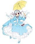  aria_(sister_princess) blue_hair brown_eyes dress frills hair_ribbon koshou_shichimi ribbon sister_princess solo umbrella 
