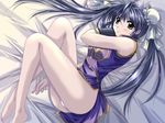  blue_hair blush brown_eyes castle_fantasia_3 china_dress chinese_clothes dress li_minghua long_hair lying panties pantyshot pantyshot_(lying) solo twintails underwear white_panties yamamoto_kazue 