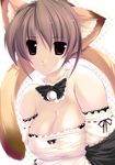  animal_ears bare_shoulders bell blush breasts brown_eyes brown_hair cat_ears choker cleavage copyright_request detached_sleeves highres jian large_breasts ribbon smile solo tail 