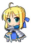  armor artoria_pendragon_(all) blonde_hair chibi fate/stay_night fate_(series) green_eyes hands_on_hilt manji_taba saber solo sword weapon 