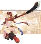  boots breasts character_name collaboration colorized copyright_name glaive headband kate_niemczyk kheleksul legs medium_breasts midriff navel non-web_source pelvic_curtain polearm red_eyes red_hair seong_mi-na solo soulcalibur soulcalibur_iii weapon 