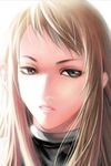  artist_request bangs blonde_hair blue_eyes brown_hair claymore eyelashes face galatea_(claymore) long_hair looking_away looking_to_the_side parted_lips silver_eyes simple_background solo swept_bangs white_background 
