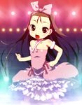  :o armlet armpits bare_shoulders brown_eyes brown_hair chinchickrin collarbone cute_&amp;_girly_(idolmaster) dress idolmaster idolmaster_(classic) idolmaster_1 layered_dress light_rays long_hair looking_at_viewer minase_iori open_mouth pink_dress solo stage_lights very_long_hair 