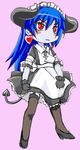  animated animated_gif astaroth_(shinrabanshou) black_sclera blinking blue_skin garters gloves horns lingerie maid red_eyes shinrabanshou solo thighhighs underwear yellow_eyes 