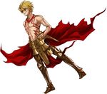  armor artist_request blonde_hair cape chest fate/stay_night fate_(series) gilgamesh male_focus red_eyes shirtless solo tattoo 