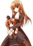  age_difference black_dress blush brown_eyes cowboy_shot dress hime_cut long_hair long_sleeves looking_at_viewer mother_and_daughter multiple_girls red_eyes short_hair simple_background suzushiro_kurumi umineko_no_naku_koro_ni ushiromiya_maria ushiromiya_rosa white_background 