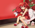  anger_vein blush blush_stickers chili cushion habanero habanero-tan mouth_hold netrunmon original red_eyes red_hair red_skirt shoes short_hair skirt slippers solo sweatdrop toilet toilet_use vector_trace wallpaper watanabe_akio 