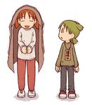  azumanga_daiou creator_connection crossover cuffs emoncake. green_hair handcuffs koiwai_yotsuba lowres mihama_chiyo multiple_girls orange_hair short_twintails twintails yotsubato! 