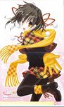  :d black_hair black_legwear boots capelet copyright_name finalist fringe_trim gloves hair_ribbon highres ice_skates mario_kaneda open_mouth outstretched_arm pantyhose plaid plaid_skirt pom_pom_(clothes) ribbon sakoi_wakana scan scarf skates skirt smile solo yellow_eyes yellow_gloves yellow_scarf 