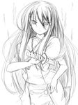  buttons dagger dress greyscale hand_on_hip holding holding_weapon long_hair looking_at_viewer monochrome ribi shakugan_no_shana shana simple_background sketch solo unsheathed very_long_hair weapon white_background 