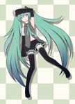  aqua_hair hatsune_miku long_hair mamoru_(arizona) skirt solo thighhighs twintails very_long_hair vocaloid zettai_ryouiki 