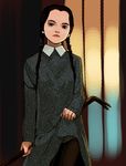  addams_family black_hair braid child crowbar dress dress_lift expressionless haruyama_kazunori nail_polish panties panties_under_pantyhose pantyhose red_nails solo twin_braids underwear wednesday_addams 