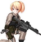  blonde_hair copyright_request cross_scar gun handgun holding holding_gun holding_weapon holster military nekohige ponytail revolver rifle scar scar_across_eye soldier solo thigh_holster trigger_discipline uniform weapon 