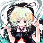  black_dress blonde_hair blue_eyes center_opening dress looking_at_viewer medicine_melancholy navel puffy_sleeves short_hair shunsei_(muratou) smile solo stomach touhou upper_body 