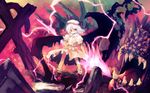  bat_wings cross energy hand_on_hip highres monster remilia_scarlet solo spear_the_gungnir standing teeth tokiame tongue tongue_out touhou wings 