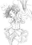  fan foreshortening graphite_(medium) greyscale hands hat hauchiwa kiriu looking_at_viewer monochrome shameimaru_aya short_hair sketch smile solo tokin_hat touhou traditional_media 