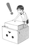  azuma_kiyohiko bangs box cardboard_box danboo greyscale hayasaka_miura highres monochrome official_art yotsubato! 