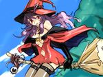  broom broom_riding gloves hat long_hair michael original purple_hair sidesaddle solo thighhighs witch witch_hat 