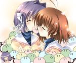  antenna_hair bad_id bad_pixiv_id clannad closed_eyes dango_daikazoku fujibayashi_ryou furukawa_nagisa hair_ribbon hikarizaka_private_high_school_uniform multiple_girls paco ribbon school_uniform short_hair yuri 