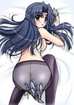  all_fours asakura_ryouko ass bed blush breasts crotch_seam half_updo knife large_breasts narutaki_shin panties panties_under_pantyhose pantyhose ripping sideboob solo suzumiya_haruhi_no_yuuutsu tearing_clothes tongue torn_clothes torn_legwear underwear 