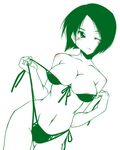  arai_chie areola_slip areolae bikini bob_cut breasts k.m.station large_breasts midriff monochrome one_eye_closed sayonara_zetsubou_sensei short_hair side-tie_bikini solo swimsuit undressing 