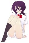  black_hair bleach kuchiki_rukia long_legs panties purple_eyes school_uniform sitting socks solo takenaka_hisato underwear 