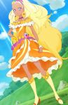  absurdres amamiya_erena blonde_hair boots cure_soleil highres long_hair precure purple_eyes screencap star_twinkle_precure stitched tan thigh_boots thighhighs third-party_edit 