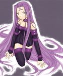  collar dress fate/stay_night fate_(series) line_miyako long_hair purple_hair rider solo strapless strapless_dress thighhighs very_long_hair zettai_ryouiki 