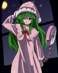  green_eyes green_hair hat hirosato kazami_yuuka kazami_yuuka_(pc-98) long_hair moon night one_eye_closed pajamas pocket_watch sleepy solo star tears touhou touhou_(pc-98) watch window 