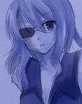  artist_request baccano! blue breasts cleavage eyepatch glasses monochrome nice_holystone small_breasts solo upper_body 