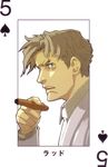  baccano! card card_(medium) cigar enami_katsumi ladd_russo male_focus official_art playing_card ryohgo_narita_(mangaka) solo 