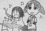  artist_request azumanga_daiou band beamed_eighth_notes eighth_note greyscale instrument kasuga_ayumu lowres mihama_chiyo monochrome multiple_girls music musical_note recorder short_twintails sketch twintails xylophone 