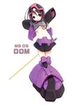  black_hair breasts dom gundam mecha_musume mobile_suit_gundam revealing_clothes short_hair small_breasts solo underboob yakisake 