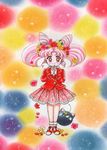  90s bishoujo_senshi_sailor_moon blazer chibi_usa double_bun flower jacket luna-p official_art pink_hair short_twintails skirt takeuchi_naoko twintails 