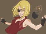  armpits baccano! blonde_hair bomb burn_scar choker eyepatch fingerless_gloves glasses gloves grin hachimitsuboi nice_holystone scar smile solo 