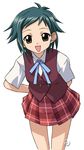  artist_request asymmetrical_hair freckles green_hair mahora_academy_middle_school_uniform mahou_sensei_negima! murakami_natsumi plaid plaid_skirt school_uniform short_hair skirt solo 